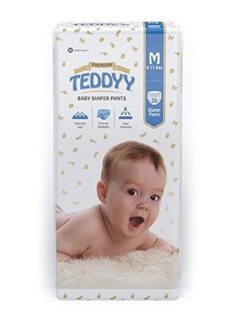 TEDDYY Baby Premium Diapers Pants Medium 36 Count, 7-12 kgs, Long Lasting Absorption, Anti - Bacterial - Image 1