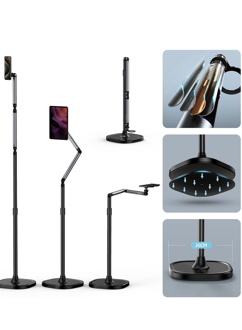 TELESIN° Magnetic Phone Tablet Floor Stand, Aluminum Alloy Phone Holder Stand for Video Recording, Overhead Bed/Sofa Phone Mount Height Adjustable Ultra Stable Base for Magsafe/iPhone/Android/iPad - Image 1