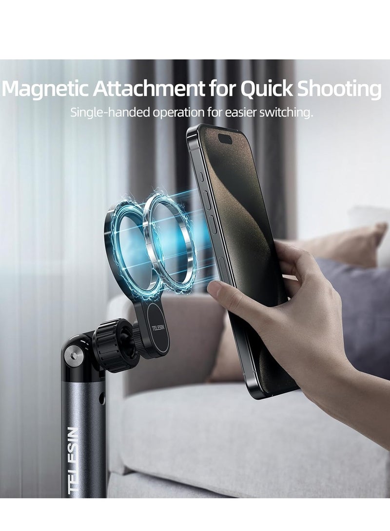 TELESIN° Magnetic Phone Tablet Floor Stand, Aluminum Alloy Phone Holder Stand for Video Recording, Overhead Bed/Sofa Phone Mount Height Adjustable Ultra Stable Base for Magsafe/iPhone/Android/iPad - Image 2