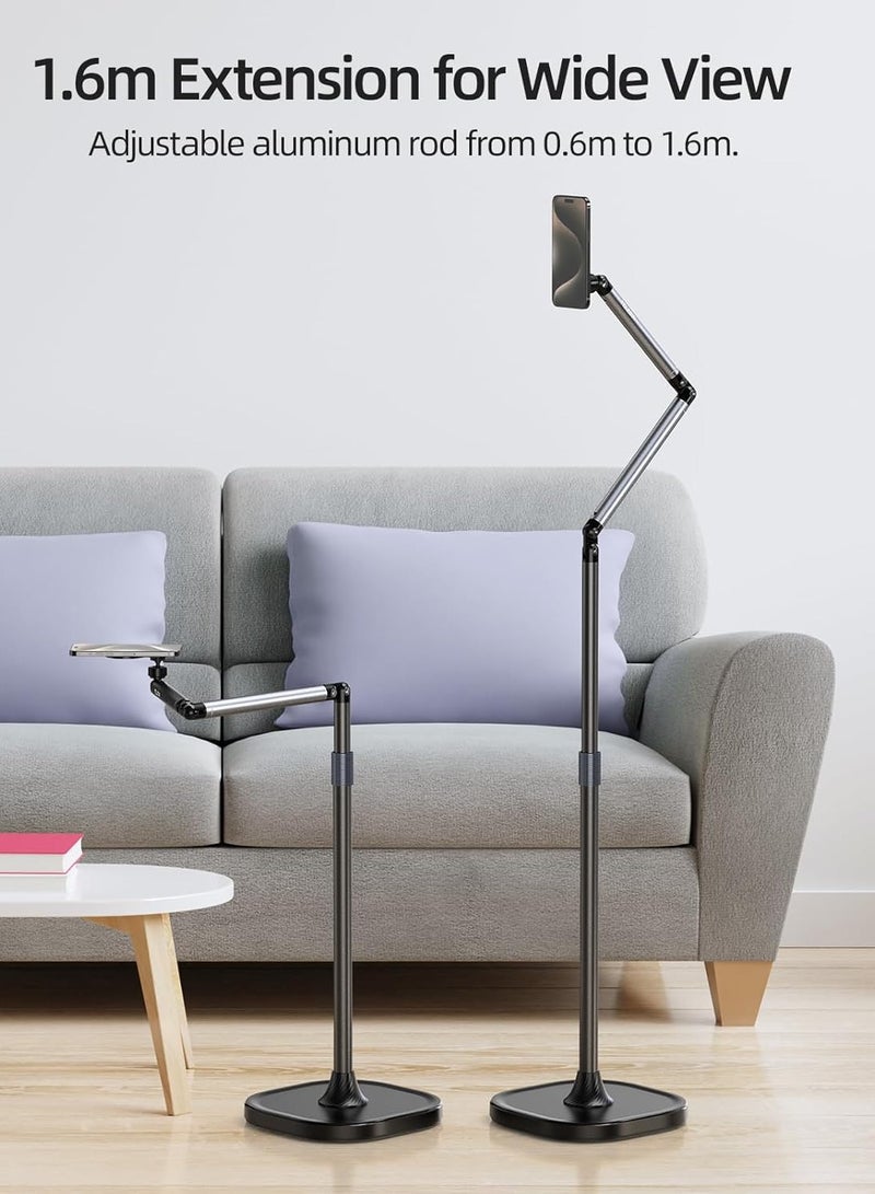 TELESIN° Magnetic Phone Tablet Floor Stand, Aluminum Alloy Phone Holder Stand for Video Recording, Overhead Bed/Sofa Phone Mount Height Adjustable Ultra Stable Base for Magsafe/iPhone/Android/iPad - Image 3