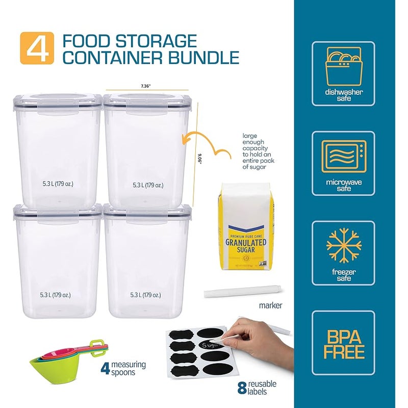 STOREGANIZE Flour And Sugar Containers Airtight (5.3L/4pk) Great Flour Sugar Canisters Sets For The Kitchen pantry, Large Food Storage Containers With Lids Airtight, BPA Free Sugar Flour Container Set - Image 2