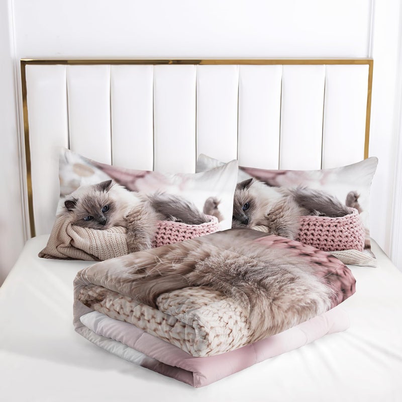 Tuzaovy Queen Cat Comforter Set for Girls, Kawaii Queen Size Bedding, Cute Comforter Set for Teen Girls, Cat Room Decor - Image 3