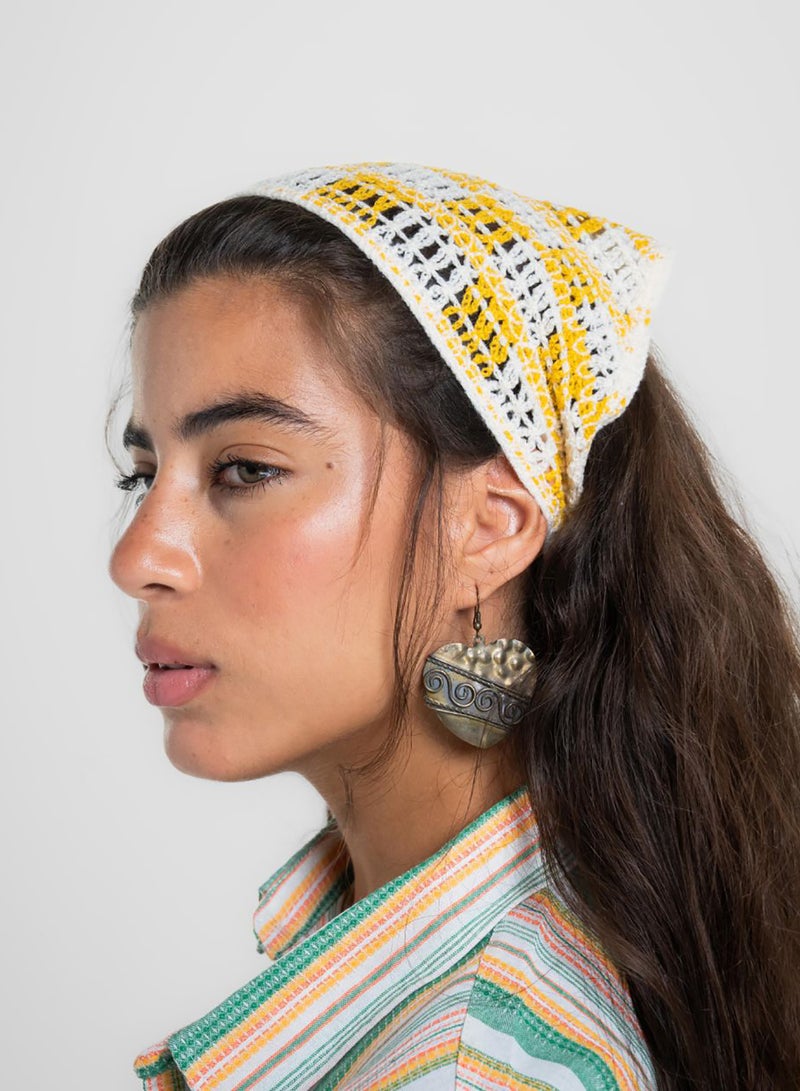 Yellow Checks Crochet Bandana