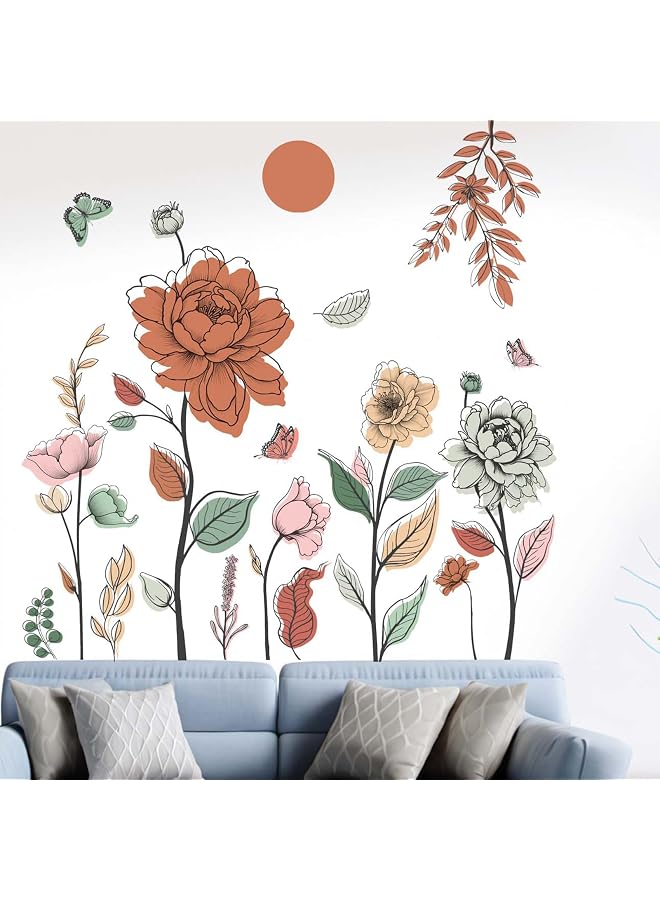 S-TOP Boho Flower Wall Stickers for Bedroom: Peel and Stick Wildflower Floral Butterflies Wall Decals - Sofa TV Background Home Art Wall Decor - Image 1