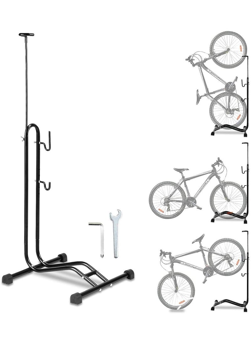 Generic 3 in 1 Bike Floor Stand Freestanding Upright Bicycle Parking Storage Rack Space Saver Suitable for Mountain Bike, Road Bike,for Bicycle with Wheel Diameter Max 28.5 Inches  - Image 1
