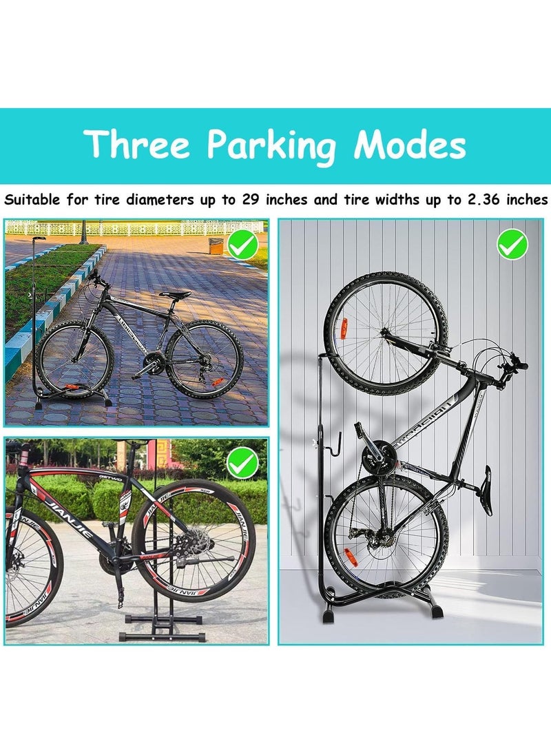 Generic 3 in 1 Bike Floor Stand Freestanding Upright Bicycle Parking Storage Rack Space Saver Suitable for Mountain Bike, Road Bike,for Bicycle with Wheel Diameter Max 28.5 Inches  - Image 2
