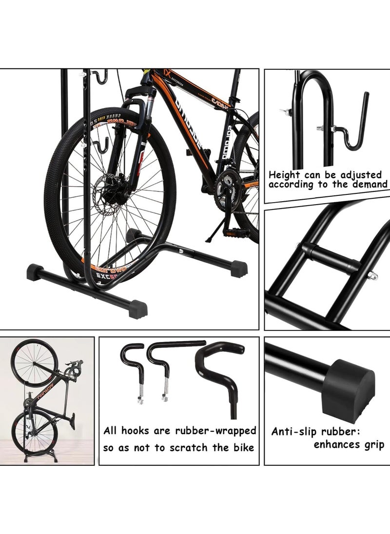 Generic 3 in 1 Bike Floor Stand Freestanding Upright Bicycle Parking Storage Rack Space Saver Suitable for Mountain Bike, Road Bike,for Bicycle with Wheel Diameter Max 28.5 Inches  - Image 3
