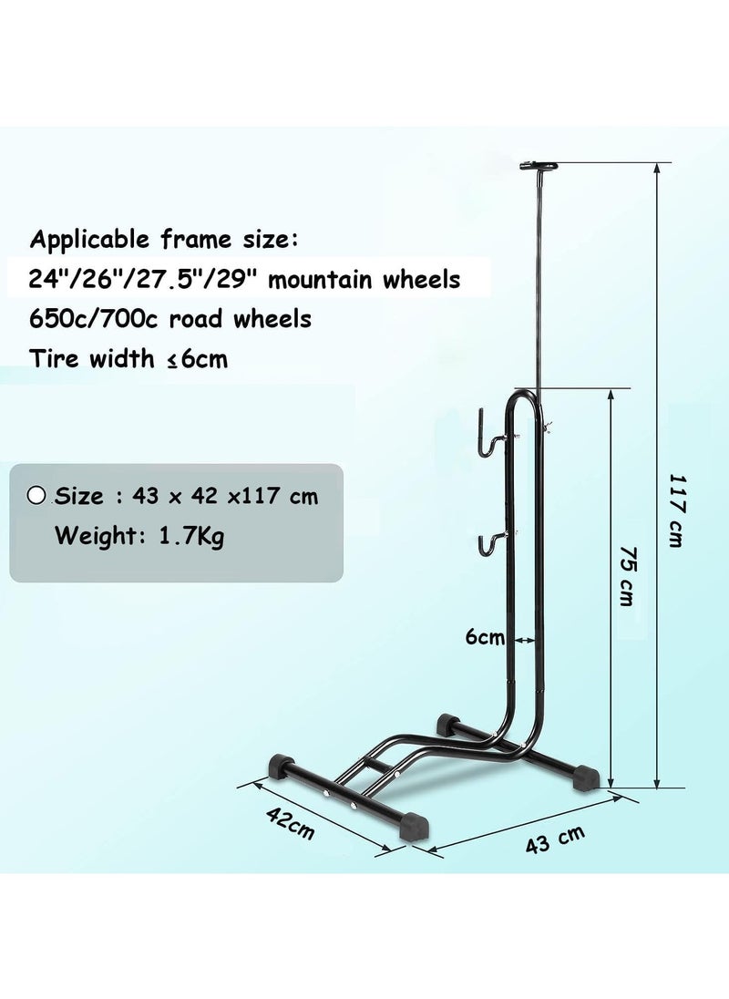 Generic 3 in 1 Bike Floor Stand Freestanding Upright Bicycle Parking Storage Rack Space Saver Suitable for Mountain Bike, Road Bike,for Bicycle with Wheel Diameter Max 28.5 Inches  - Image 4