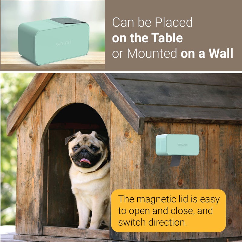 SVD.PET Dog Poop Bag Dispenser, Wall Mount Waste Bag Dispenser with Magnetic Lid Holds 8 Rolls of Waste Bags, Indoor/Outdoor Wall mount or Place on the Table (Spearmint, Dispenser only)) - Image 2