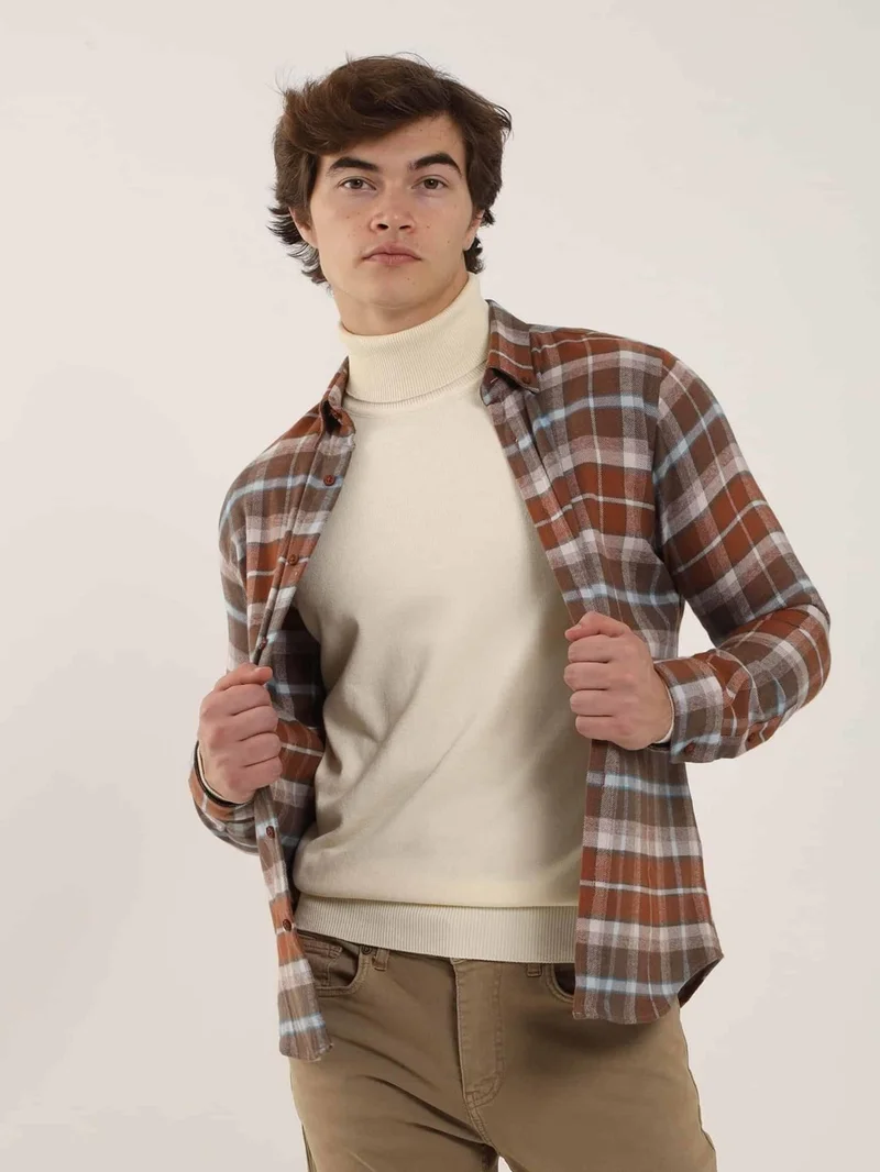 دوفي Tile Men's Slim Fit Brent Button Collar Long Sleeve Shirt