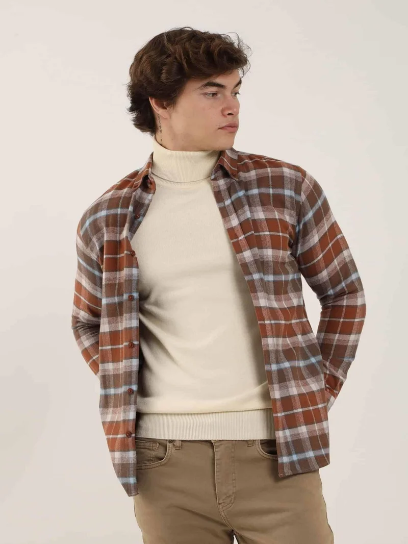 دوفي Tile Men's Slim Fit Brent Button Collar Long Sleeve Shirt