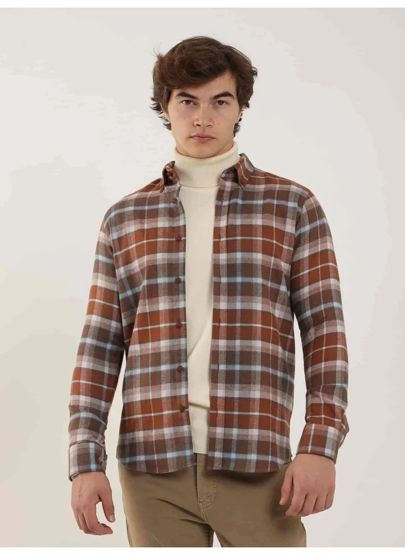 Dufy Tile Men's Slim Fit Brent Button Collar Long Sleeve Shirt