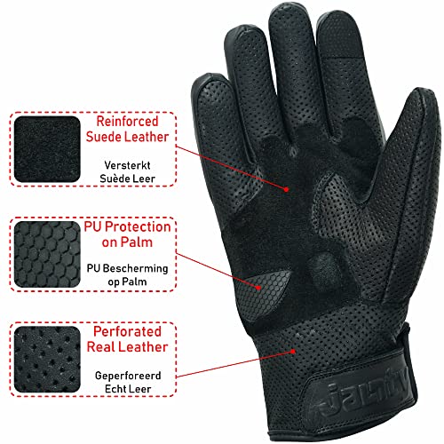 JAUNTY Black Motorcycle Gloves for Men & Women Perforated Leather Touchscreen Full Finger Knuckle Protection Ideal for Dirt Bike Motocross ATV MTB BMX (X-Large) - Image 3