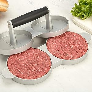 GROPOTIT Regular Burger Press, Double Hole Hamburger Press Patty Maker Meat Beef Patty Maker Tools Double Hamburger Press, Easy Non-Stick Aluminium Hamburger Meat Grill Beef Mould Press Burger Maker - Image 1