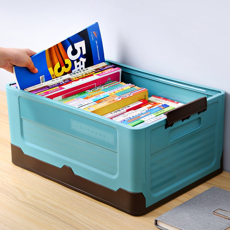 Foldable Book Storage Box Household Plastic Clothes Toys Student Books Classroom Dormitory Storage Box(Large Mint Blue) - Image 3