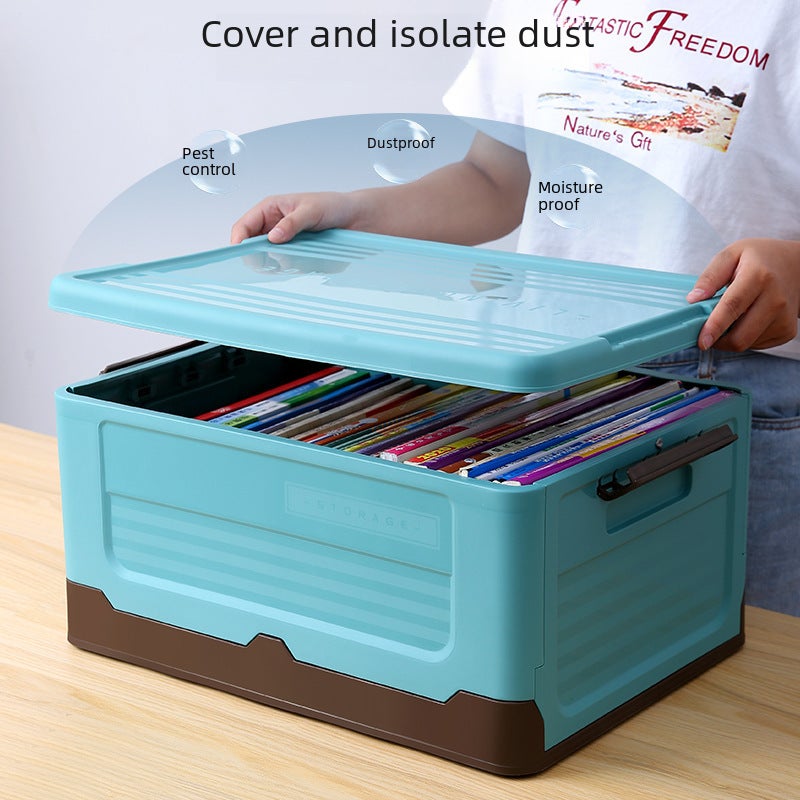 Foldable Book Storage Box Household Plastic Clothes Toys Student Books Classroom Dormitory Storage Box(Large Mint Blue) - Image 5