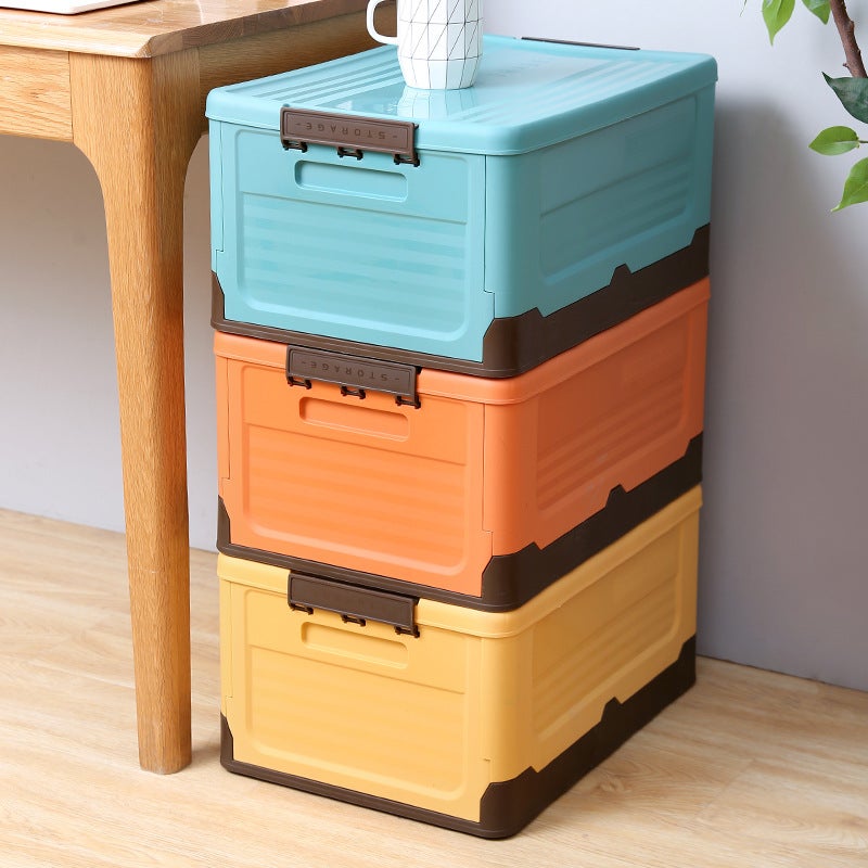 Foldable Book Storage Box Household Plastic Clothes Toys Student Books Classroom Dormitory Storage Box(Large Mint Blue) - Image 4