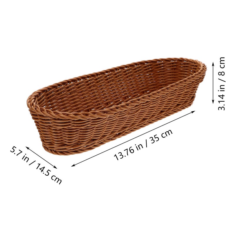 Brown Woven Desktop Fruit Bread Basket 36X14 5X7 5Cm Rattan Kitchen Storage Organizer - Image 4