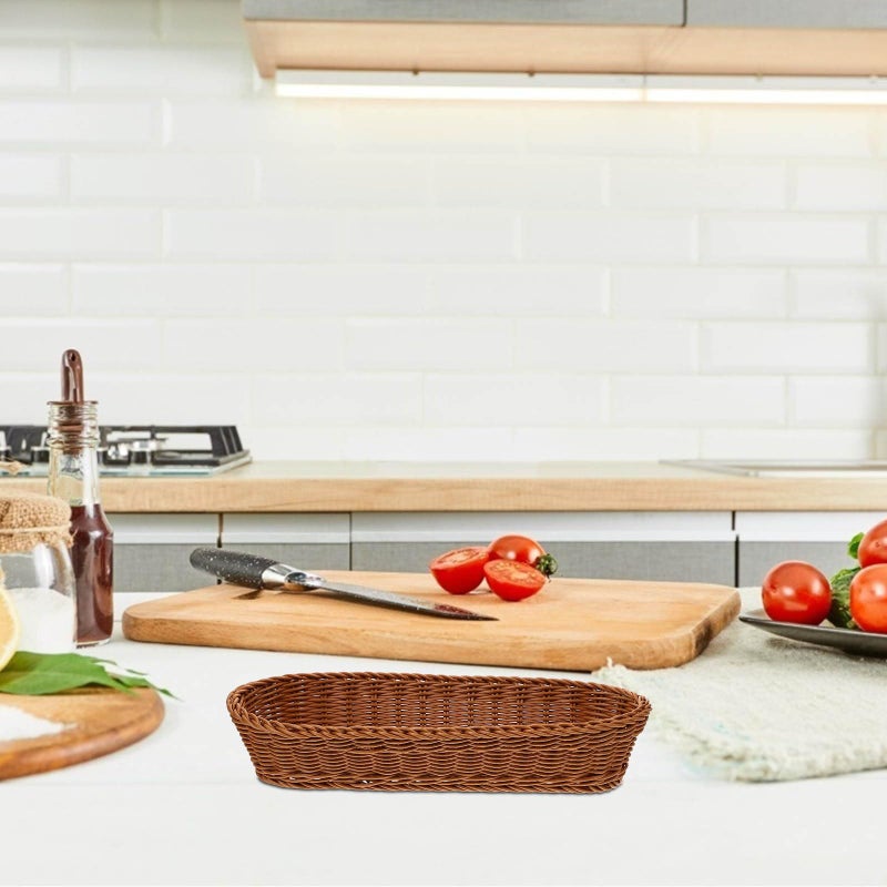 Brown Woven Desktop Fruit Bread Basket 36X14 5X7 5Cm Rattan Kitchen Storage Organizer - Image 5