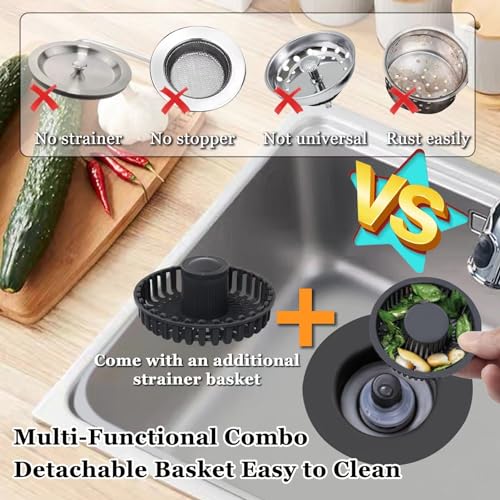 BAOLSLS 3 in 1 Kitchen Sink Stopper, Pop Up Kitchen Sink Drain Strainer, with an Extra Basket Strainer, Kitchen Sink Drain Stopper for US Standard 3-1/2 Inch, Brass Material Electroplate Black - Image 3