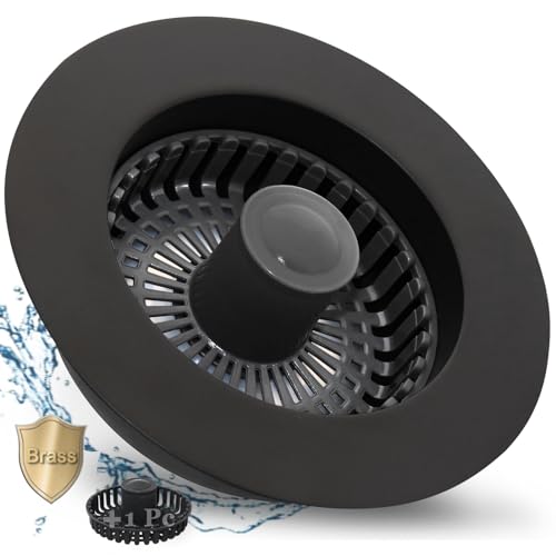 BAOLSLS 3 in 1 Kitchen Sink Stopper, Pop Up Kitchen Sink Drain Strainer, with an Extra Basket Strainer, Kitchen Sink Drain Stopper for US Standard 3-1/2 Inch, Brass Material Electroplate Black - Image 1