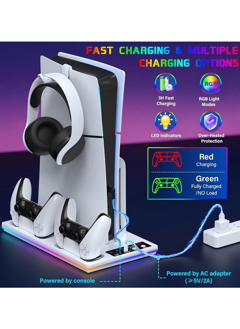 General - PS5/PS5 Slim Stand & Cooling Station with Controller Playsation 5 Slim/PS5 Charging Station, 10 RGB Lights PS5 Heatsink Accessories include 3-stage cooling fan/USB hub - Image 1