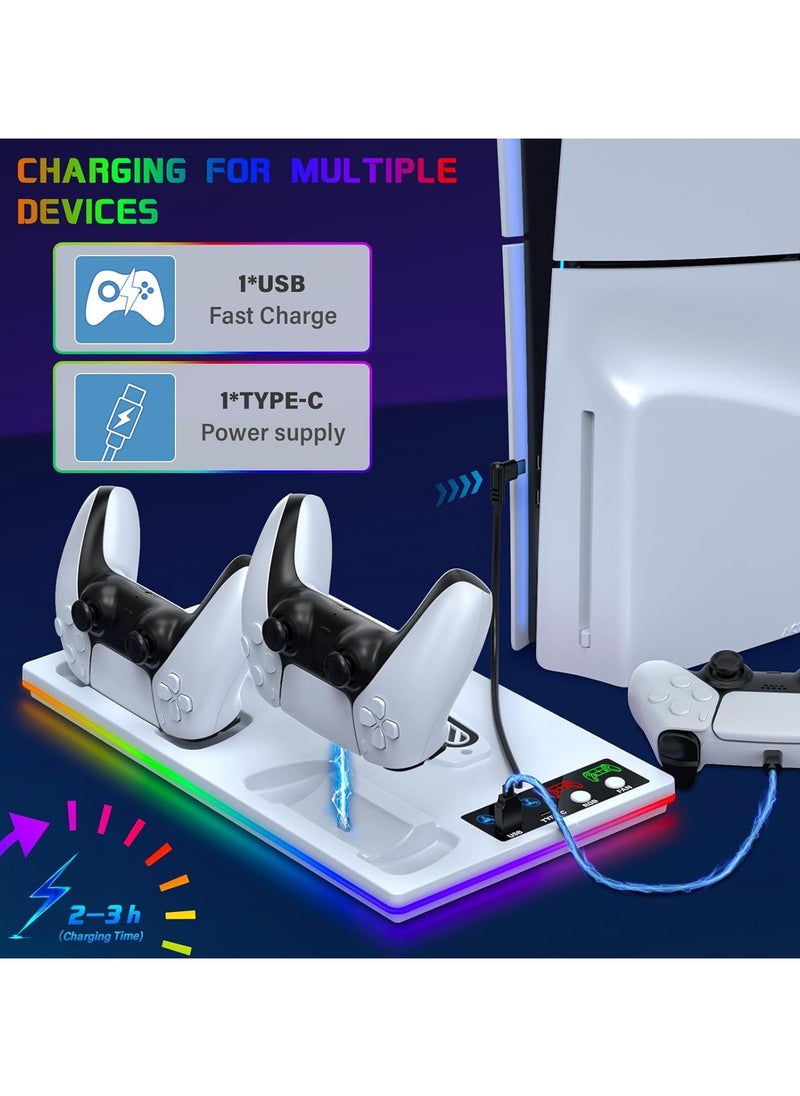 General - PS5/PS5 Slim Stand & Cooling Station with Controller Playsation 5 Slim/PS5 Charging Station, 10 RGB Lights PS5 Heatsink Accessories include 3-stage cooling fan/USB hub - Image 1