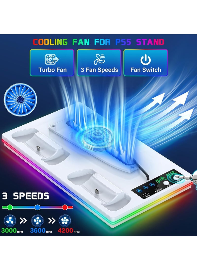 General - PS5/PS5 Slim Stand & Cooling Station with Controller Playsation 5 Slim/PS5 Charging Station, 10 RGB Lights PS5 Heatsink Accessories include 3-stage cooling fan/USB hub - Image 1