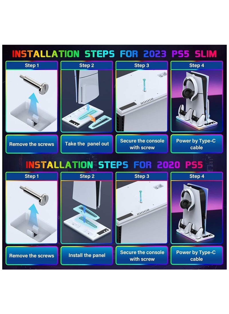 General - PS5/PS5 Slim Stand & Cooling Station with Controller Playsation 5 Slim/PS5 Charging Station, 10 RGB Lights PS5 Heatsink Accessories include 3-stage cooling fan/USB hub - Image 1