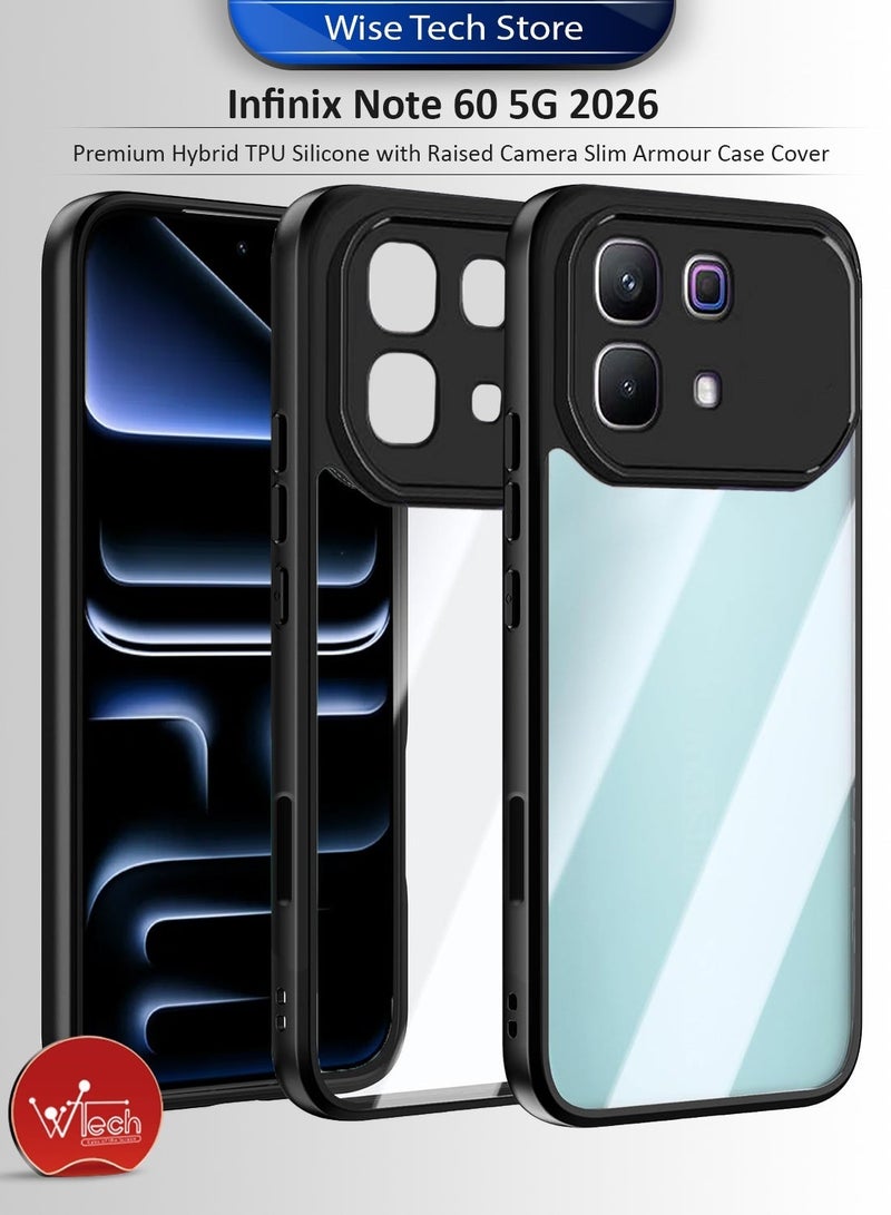 Wtech Infinix Note 60 5G 2026 Hybrid TPU Silicone with Raised Camera Slim Armour Case Cover (MCAPSA) - Clear/Black & Infinix Note 60 / Infinix Note 60 Pro 5G 2026 Premium E2E Series Full Glue Full Cover Tempered Glass Screen Protector (MSGECN) - Clear/Black Bundle - Image 2
