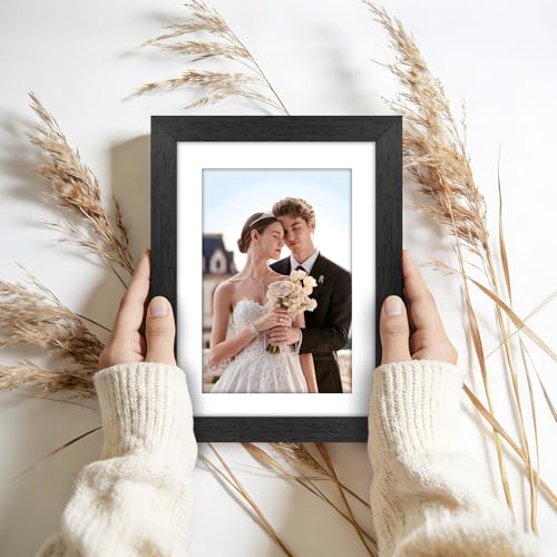 Veelot 8x10 Picture Frame Set of 6 with Shatter-Resistant HD Plexiglass - Use as 5x7 Frame with Mat or Display 8x10 Photo Without Mat - Thin Border Picture Frames for Tabletop Display Black - Image 2