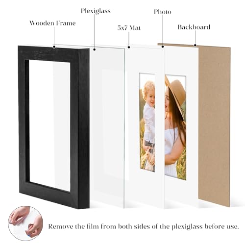 Veelot 8x10 Picture Frame Set of 6 with Shatter-Resistant HD Plexiglass - Use as 5x7 Frame with Mat or Display 8x10 Photo Without Mat - Thin Border Picture Frames for Tabletop Display Black - Image 5