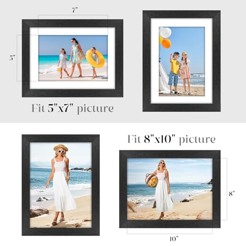 Veelot 8x10 Picture Frame Set of 6 with Shatter-Resistant HD Plexiglass - Use as 5x7 Frame with Mat or Display 8x10 Photo Without Mat - Thin Border Picture Frames for Tabletop Display Black - Image 3