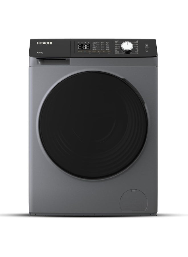 Hitachi Front Load Washing Machine 8kg, Inverter Motor, 1200 RPM, Steam, Hygiene Programme, Anti-Wrinkle, 16 Programs, Dark Gray – BD-802HVOS 8 kg BD-802HVOS Dark Grey - Image 1