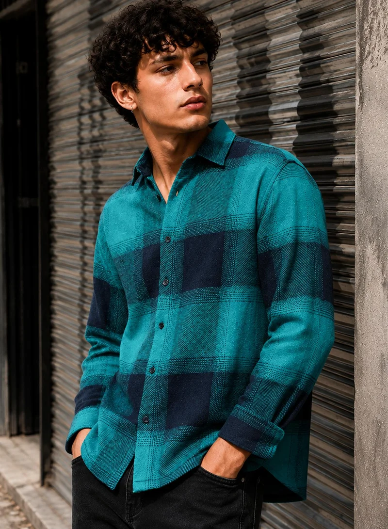 CAHOOT Men's Multi Checkered Regular Shirt For Casual Wear | Collared Neck | Long Sleeve | Button Closure | Cotton Blend Shirt Crafted With Comfort Fit For Everyday Wear (123209)