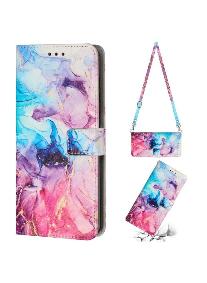 HuHa Case Cover For Xiaomi Redmi 10A/Poco C31/Redmi 9C Crossbody Painted Marble Pattern Leather Phone Case Pink Purple 