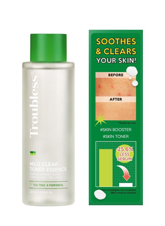 Troubless Mild Clear Toner Essence - Tea Tree Facial Toner for All Skin Types | Hydrating Skin Toner, Daily Skin Care (6.76 fl oz) - Image 1