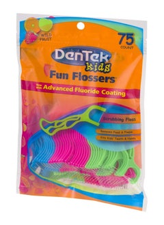 Dentek DenTek Kids Fun Flossers, Removes Food & Plaque, Wild Fruit Flavored Floss Picks, 75 Count, 6 Pack  - Image 3