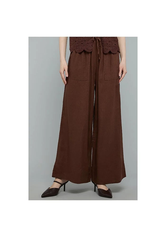 R&b Solid Wide Leg Trousers with Drawstring Waist
