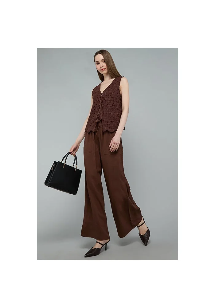 R&b Solid Wide Leg Trousers with Drawstring Waist