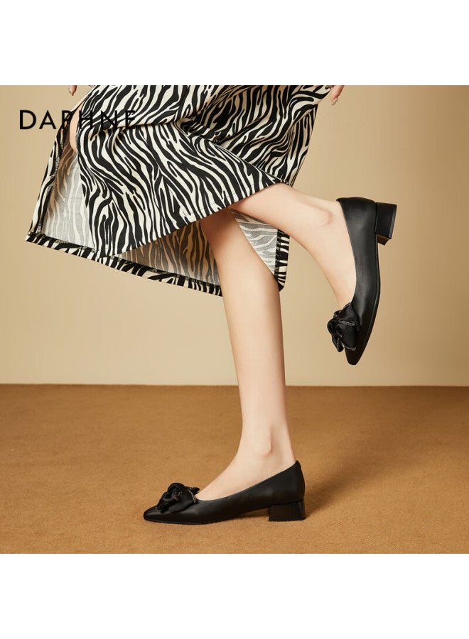 Daphne Women's Pointed Flat Shoes Spring Summer Bow Fairy Loafers Black Size 39 - Image 3