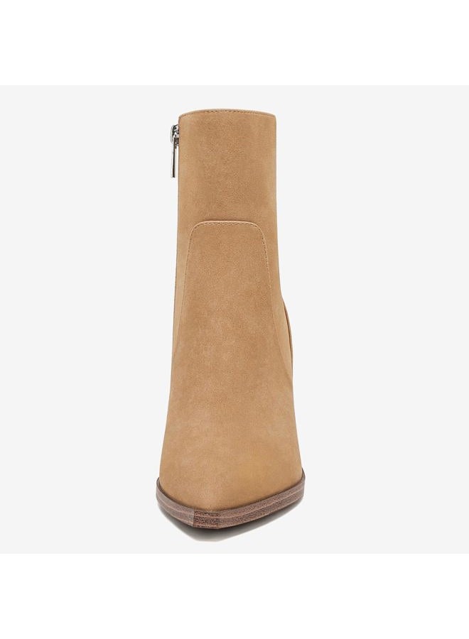 LAICIGO Women's Pointed Toe Ankle Boots Chunky Stacked Heel Side Zipper Faux Leather Ankle Booties, Camel, 8.5 - Image 4