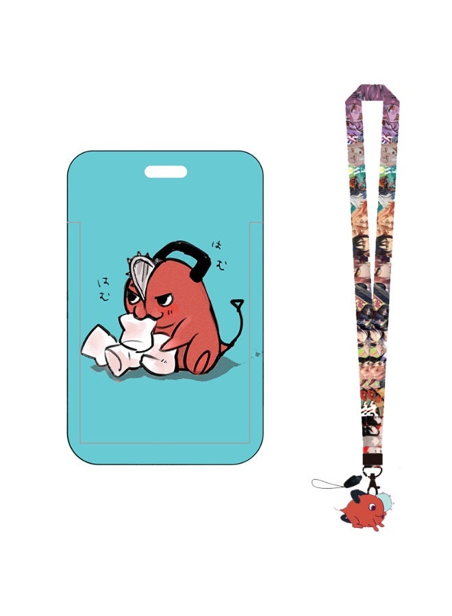 NIBEMINENT 1 - Piece Chainsaw Man Kpop Photo Card Holder Pendant Key Chain ID Badge Holder ID Card Holder Photo Card Protector for School ID Office ID Access Card for Women Girls