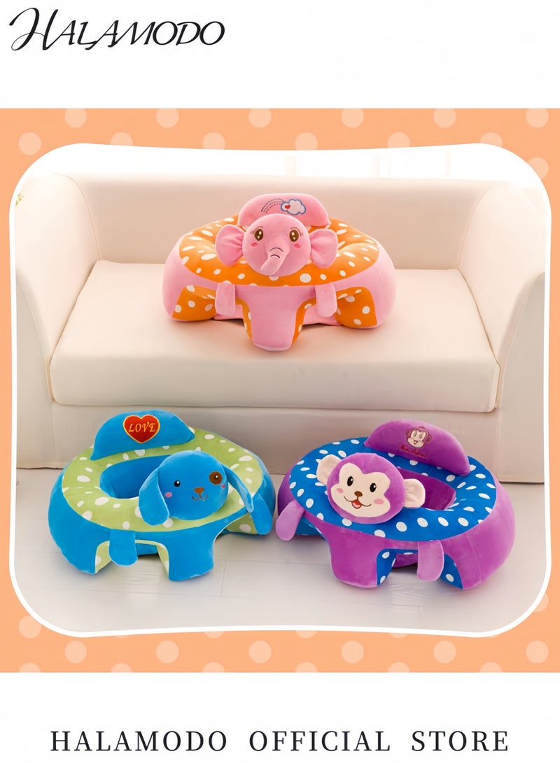HALAMODO Cartoon Plush Velvet Fabric Baby Floor Seat Soft and Comfortable Support Chair for Toddlers Portable Infant Sitting Aid for 3-24 Months Cute Animal Designs for Boys and Girls - Image 2