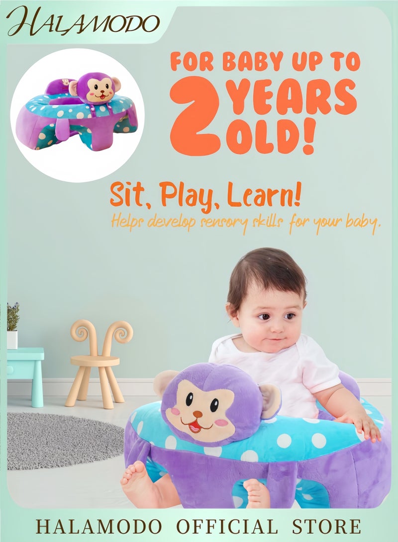 HALAMODO Cartoon Plush Velvet Fabric Baby Floor Seat Soft and Comfortable Support Chair for Toddlers Portable Infant Sitting Aid for 3-24 Months Cute Animal Designs for Boys and Girls - Image 1