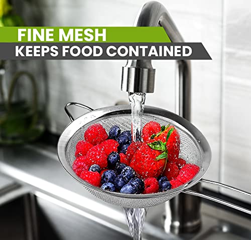 Kafoor Set of 2 Stainless Steel Mesh Strainers for Kitchen - 5.5 inch Round Fine Mesh Strainer & 3.4 inch Conical Strainer Fine Mesh - Ideal to Sieve Pasta Noodles, Quinoa, Tea, Coffee, Juices, Flour - Image 3