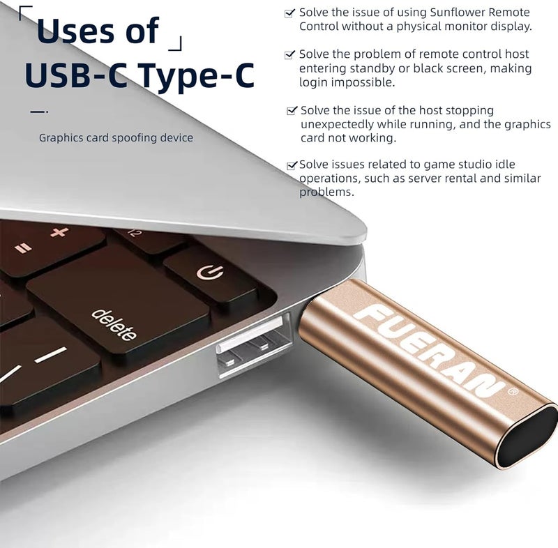 فييران قابس HDMI DDC EDID وهمي Headless Ghost Display Emulator مناسب للرأس-1920x1080-3840 x 2160@60Hz (Type C) - Image 3
