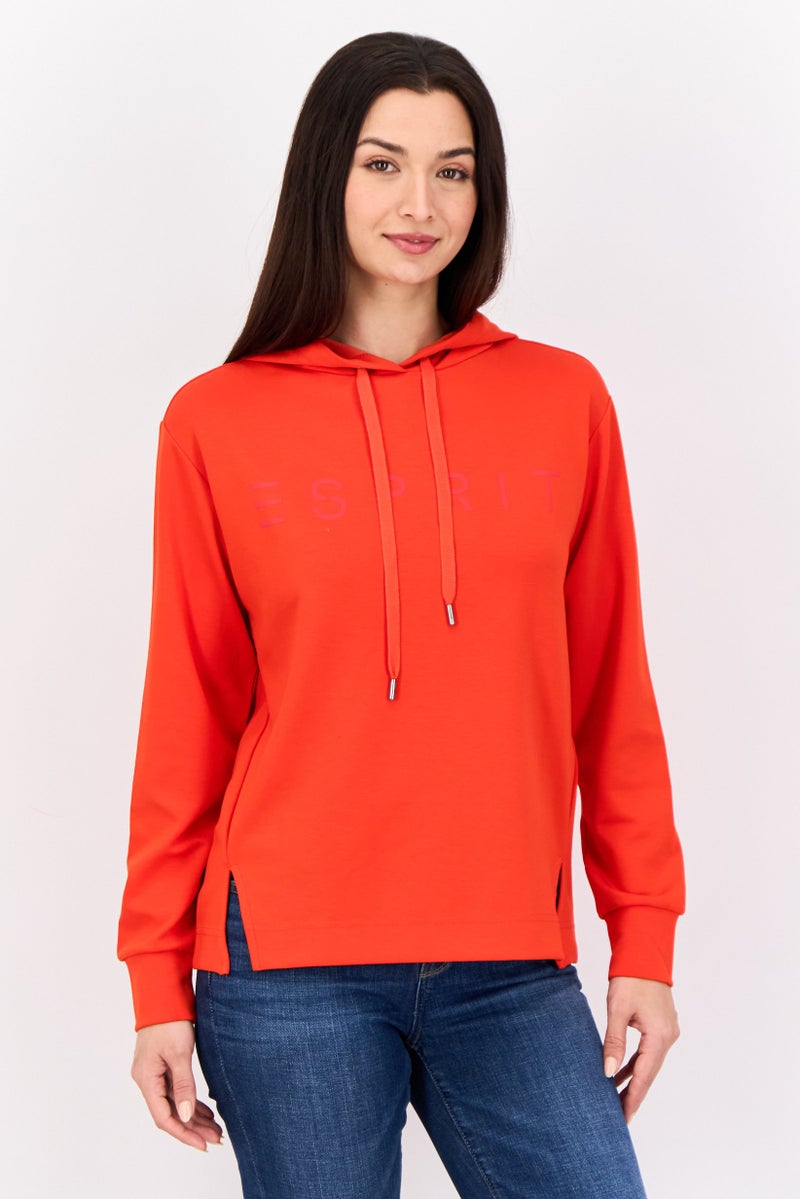 ESPRIT سويت شيرت بقلنسوة بأكمام طويلة من ماركة النساء، أحمر - Image 1