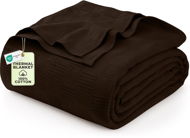Utopia Bedding Brown 100% Cotton Blanket [Twin Size - 90x72 Inch] 350GSM Lightweight, Soft and Breathable Thermal Blanket for All Seasons - Image 1