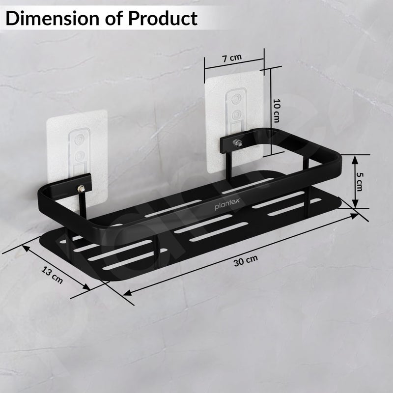 Plantex No Drill Bathroom Organiser/Self Adhesive Shelf for Bathroom Wall/Aluminium Kitchen Organiser Shelf with Magic Stickers (12x5 inches, Matt Black) - Pack of 2 - Image 5